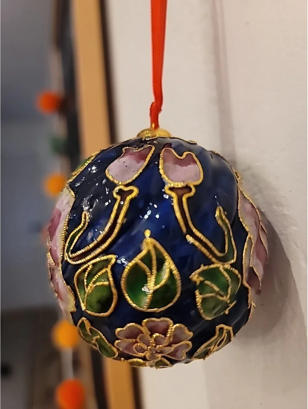 Vintage Cloisonné Floral Christmas Ornament